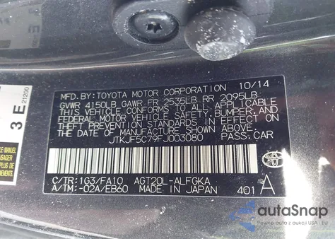 2015 Scion Tc from USA, damaged, VIN JTKJF5C79FJ003080